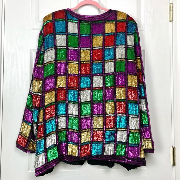 VINTAGE Fantasy by Lisa Kane Sequin Patchwork Jacket As Seen On VP Kamala Harris - Picture 8 of 16